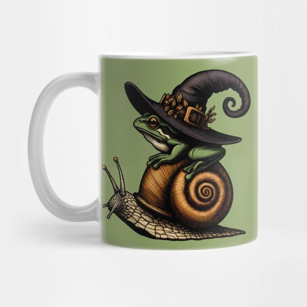 Cottagecore Witchy Frog Travel on Snail by TomFrontierArt